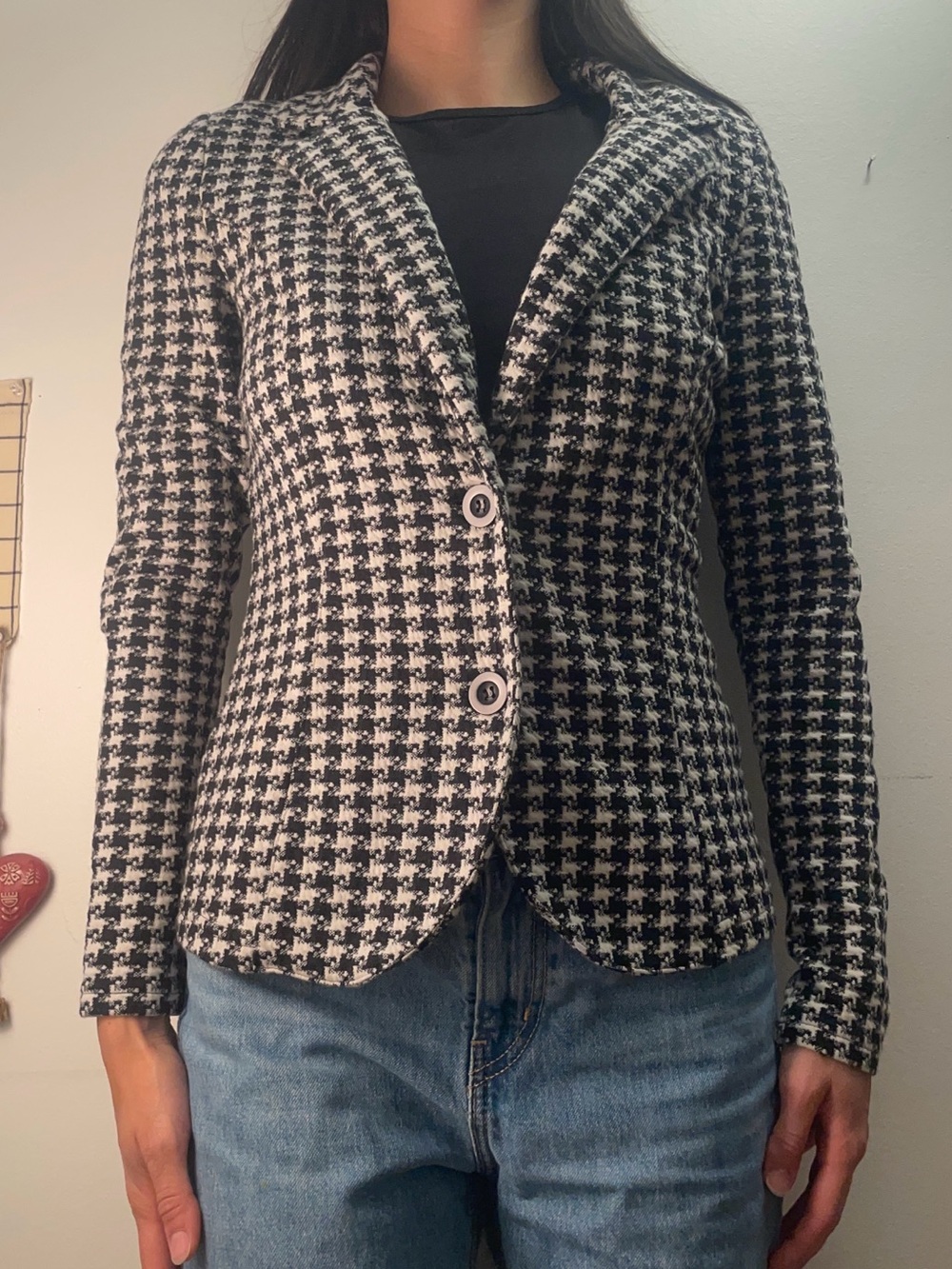 Tricotto Black & White Houndstooth Single-Breasted Blazer